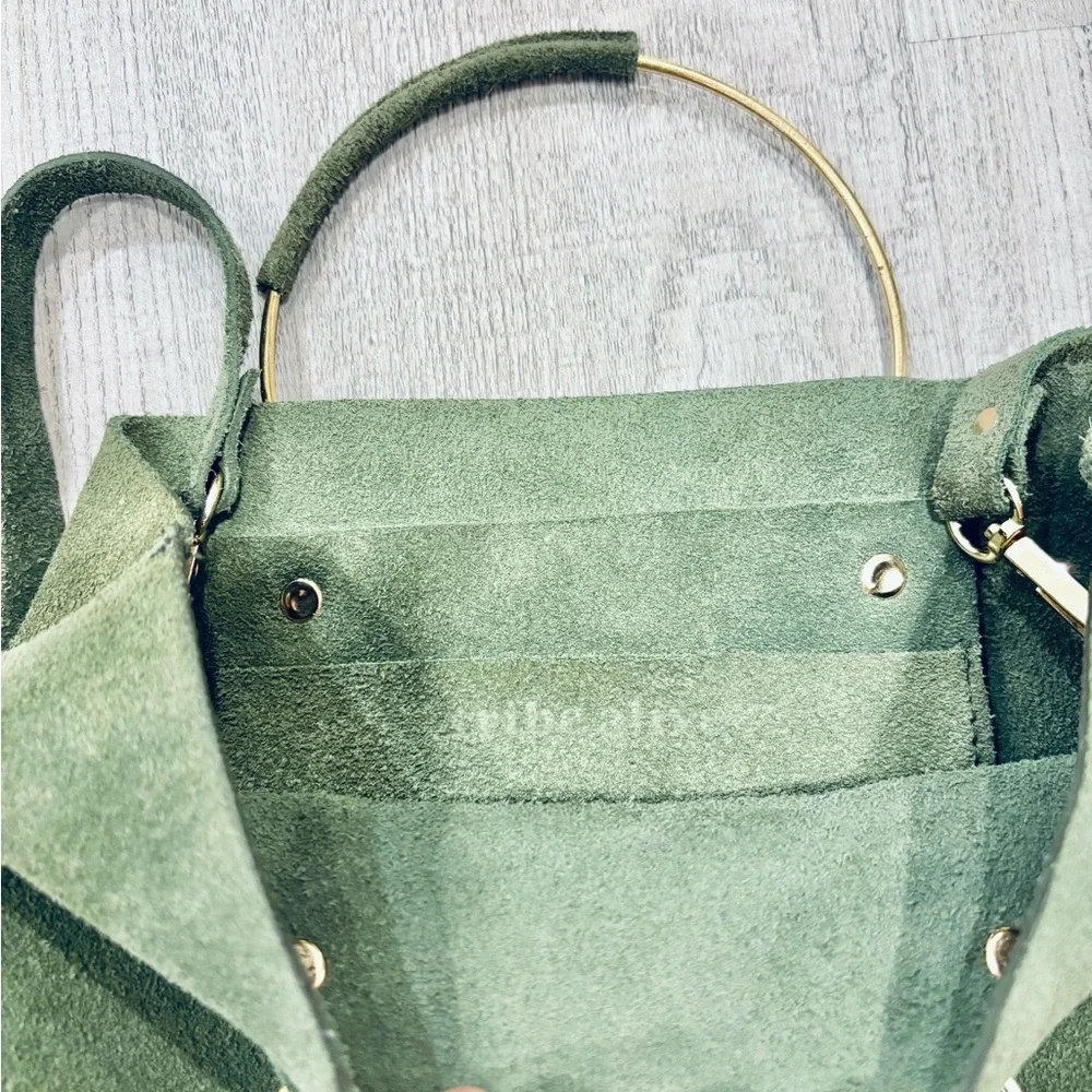 Tribe Alive Suede Olive Green Crossbody Bag with Gold Handles - Picture 8 of 8